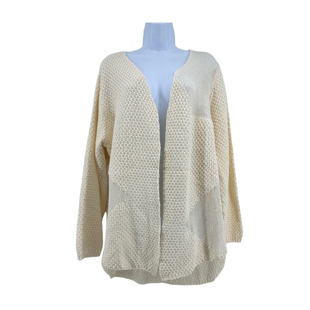 Pebby Forevee Open Front Cardigan Side Slit L/XL Cream Boho Lightweight Coastal